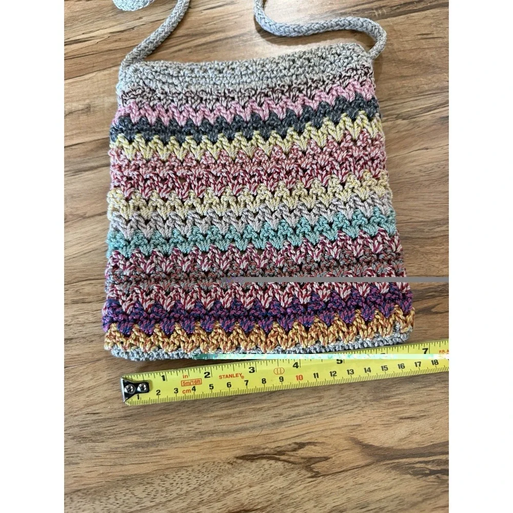 The Sak Rainbow Stripe Crochet Crossbody Boho Bag Vtg Fall Harvest Earth Tones